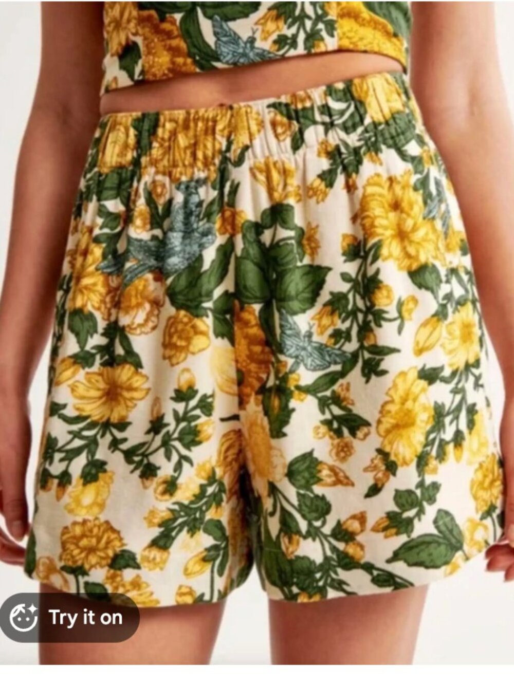 Abercrombie & Fitch Floral Linen Blend Pull-On Shorts in Size Small